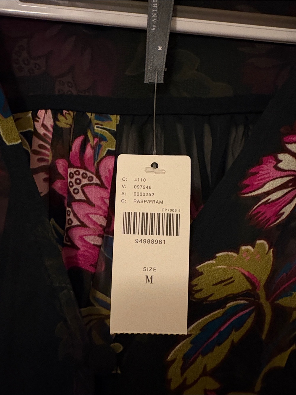 Anthropologie Black Sheer Blouse with Pink Floral Print - Picture 5 of 5